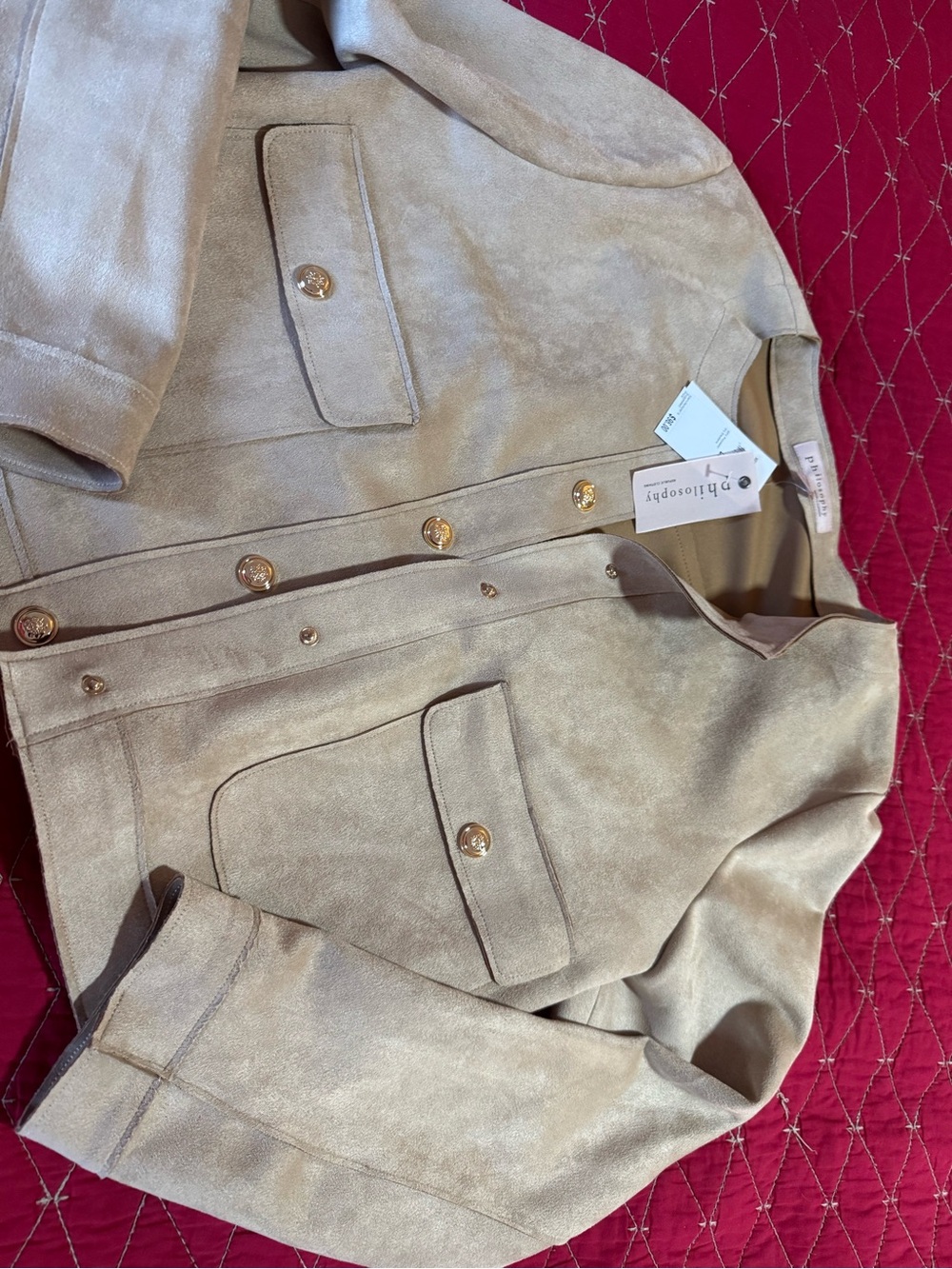 Philosophy Neutral Beige Suede-Style Button Jacket